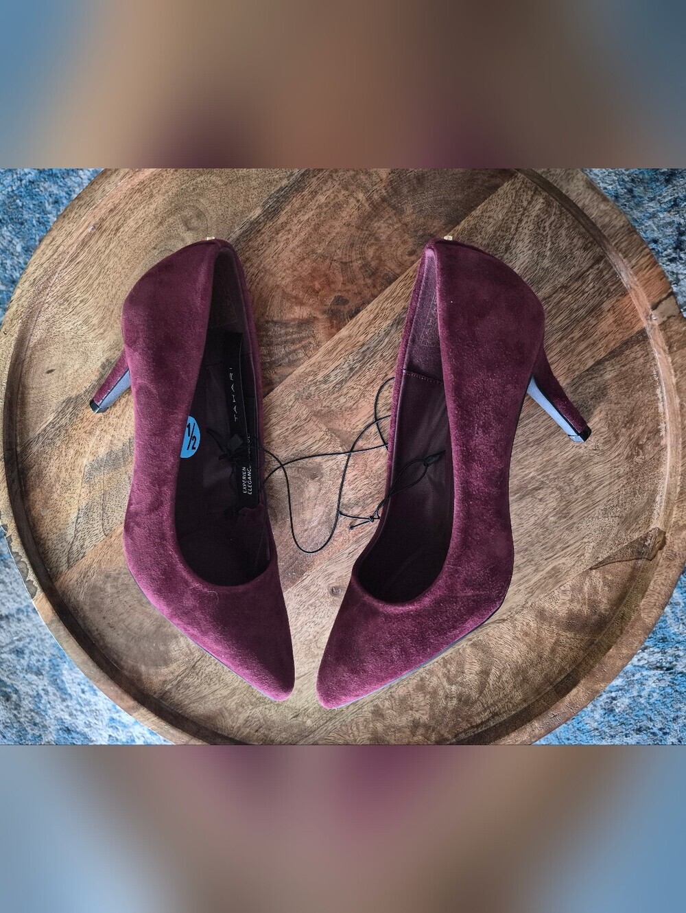 BNWT Tahari Luxe Leather Suede Pointed Toe Stiletto Pump 7.5 Heel Wine Burgundy - Picture 5 of 12